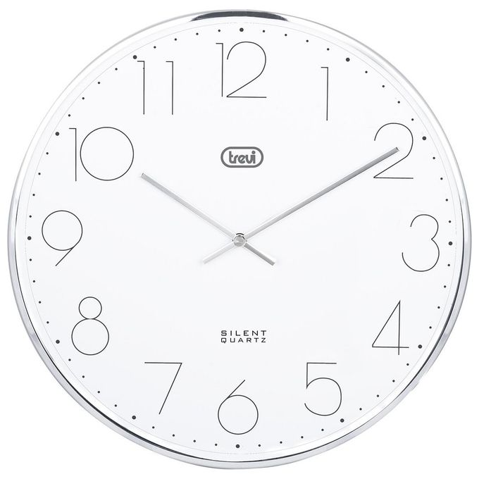 Trevi OM 3512 S Orologio da Parete Analogico Movimento al Quarzo Diametro 30 cm Vetro Curvo antiriflesso colore Silver