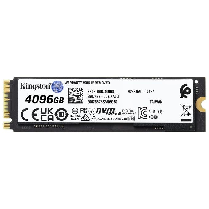 Kingston SKC3000D-4096G KC3000 SSD M.2 2280 NVMe PCIe 4.0 4TB Lettura 7000 MB-s Scrittura 7000 MB-s 3D TLC