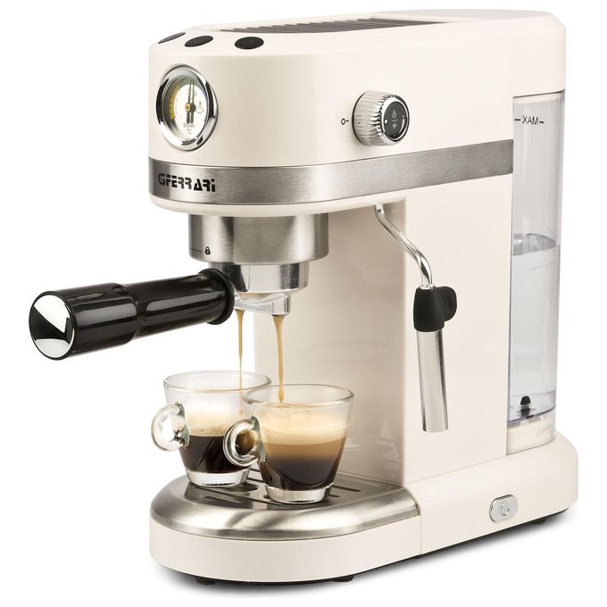 G3 Ferrari G10168 Amarcord- Macchina da caffe' manuale, 1,4 L, 15 bar, 1350 W, compatibile con caffe' macinato e cialde ESE, cappuccinatore, termometro integrato, funzione “Stop”, colore crema