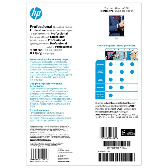 HP 7MV83A Carta Inkjet A4 Lucida Bianco