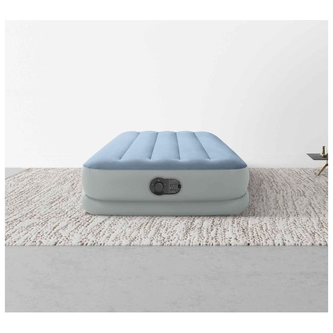 Intex 64157 Dura-Beam Mid-Rise Comfort Materasso Gonfiabile Singolo 99x191x36 cm Pompa USB Fiber-Tech 136 Kg colore Azzurro