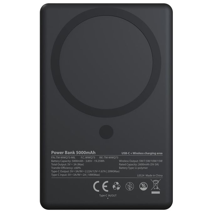 Techmade TM-WWQ73-MIL Powerbank 5000mah slim 7.9mm Wireless Magnetico Milan