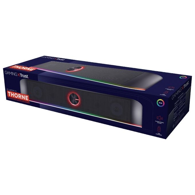 Trust  Gaming GXT 619 Thorne Soundbar PC Illuminata RGB, 12W, Casse PC, Stereo Speaker con Illuminazione Regolabile, Alimentazione USB, Jack AUX 3.5 mm, per Computer, Laptop, TV - Nero