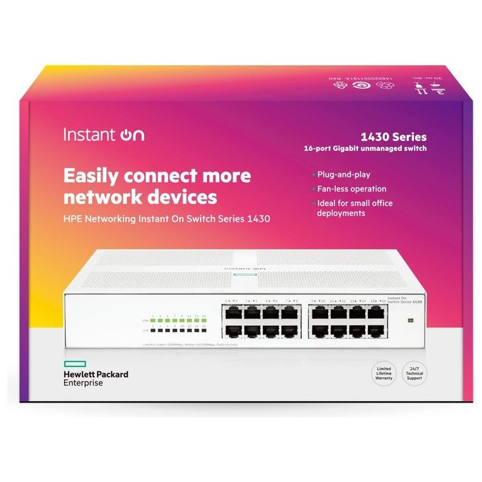 HPE R8R47A Aruba Instant On 1430 Switch Non Gestito L2 16 Porte Gigabit Ethernet 10-100-1000 1U colore Bianco