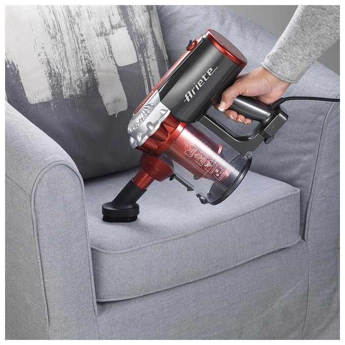 Ariete 2761 Handy Force – Scopa elettrica con filo senza sacchetto, capacita' 0,5 L, potenza 600 W, sistema ciclonico, accessori inclusi, colore Nero-Rosso