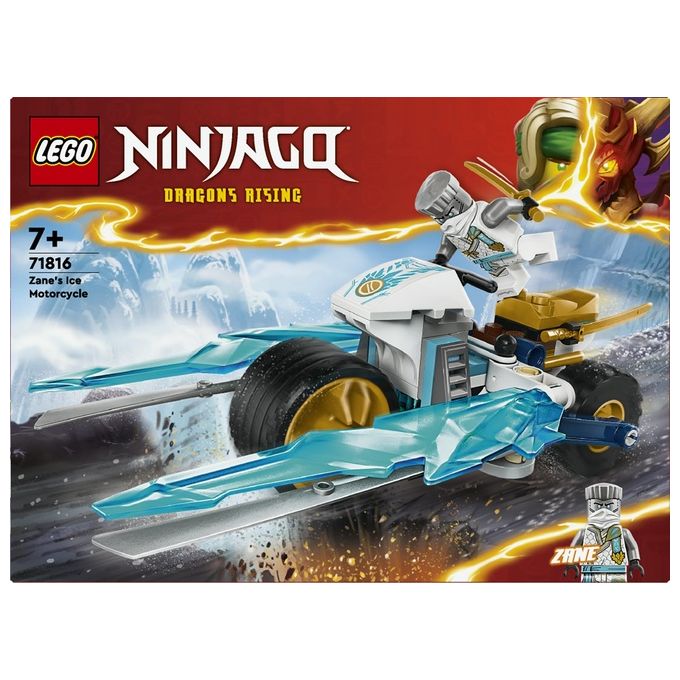 LEGO NINJAGO Moto di Ghiaccio di Zane Veicolo Giocattolo con Lame Mobili Gioco d'Azione per Bambini e Bambine 7 Anni con 1 Minifigure Ninja di Eroe Piccola Idea Regalo di Compleanno 71816