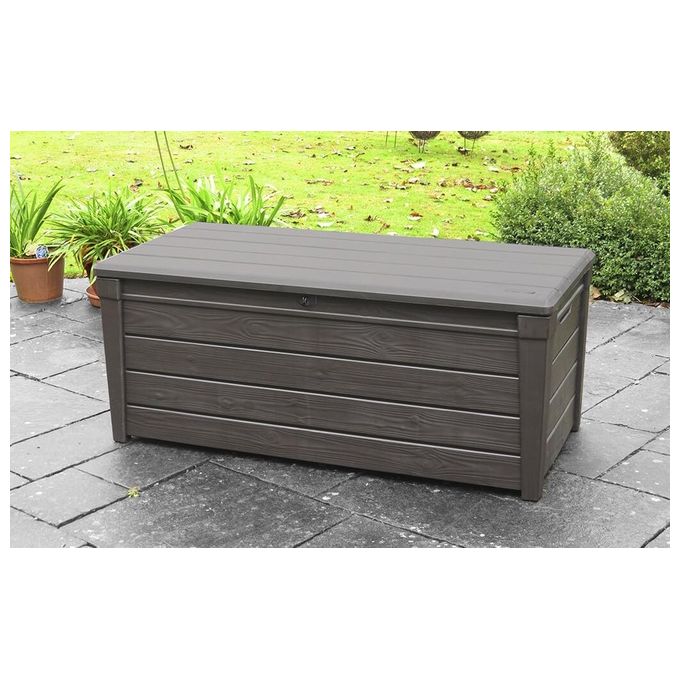 Keter 17198359 Brightwood Baule da Giardino in Resina 454 L Impermeabile Panca Esterno 145x69,7x60,3 cm colore Marrone