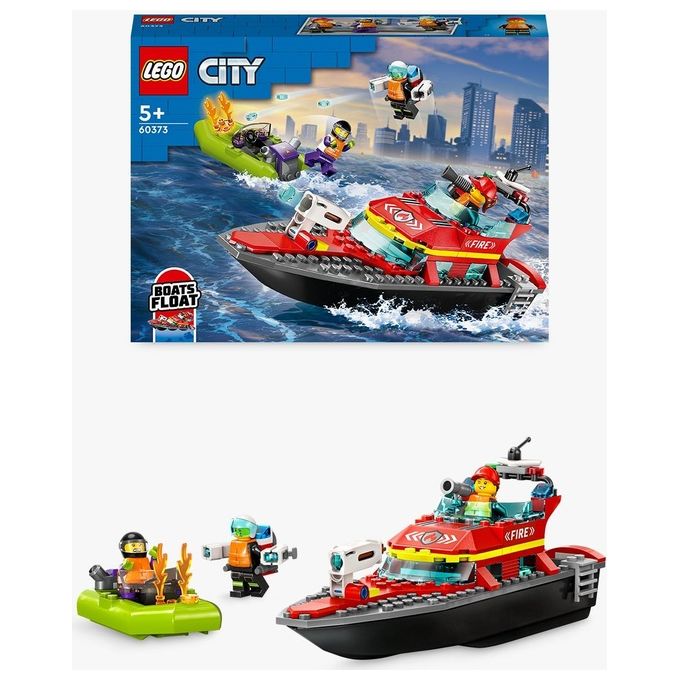 LEGO City Fire 60373 Barca di Soccorso Antincendio dei Vigili del Fuoco, Nave Giocattolo, Gommone e Minifigure, Idee Regalo