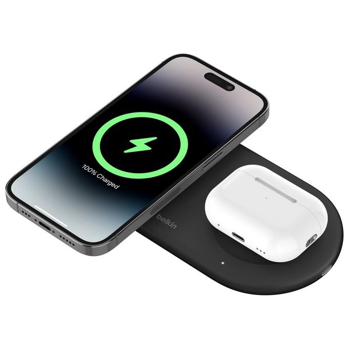 Belkin BoostCharge Pro Tappetino di Ricarica Wireless 2 in 1 con Tecnologia Magnetica Qi2 15W