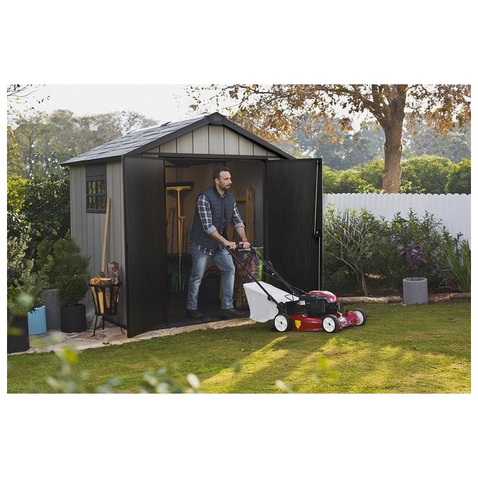 Keter OAKLAND 757 Casetta da Giardino in Resina DUOTECH Doppia Porta Pavimento Incluso 229x223x242 cm colore Grigio