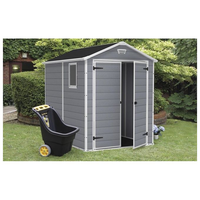 Keter K203522 Manor Casetta da Giardino in Resina 185,8x236,8x227 cm con Pavimento colore Grigio