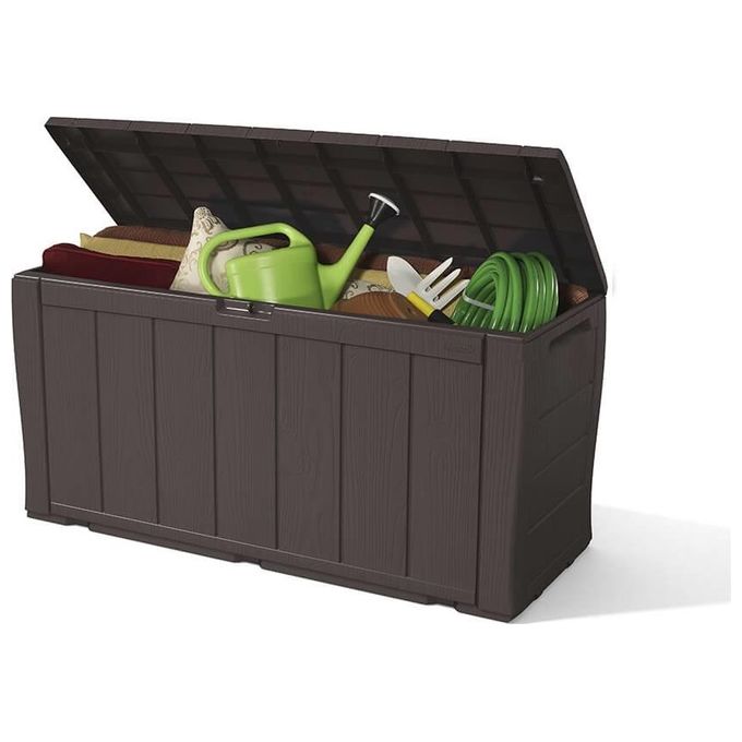 Keter Baule Box Portattrezzi da Esterno Sherwood in Resina Marrone per Giardino con Finiture Effetto Legno e Maniglie