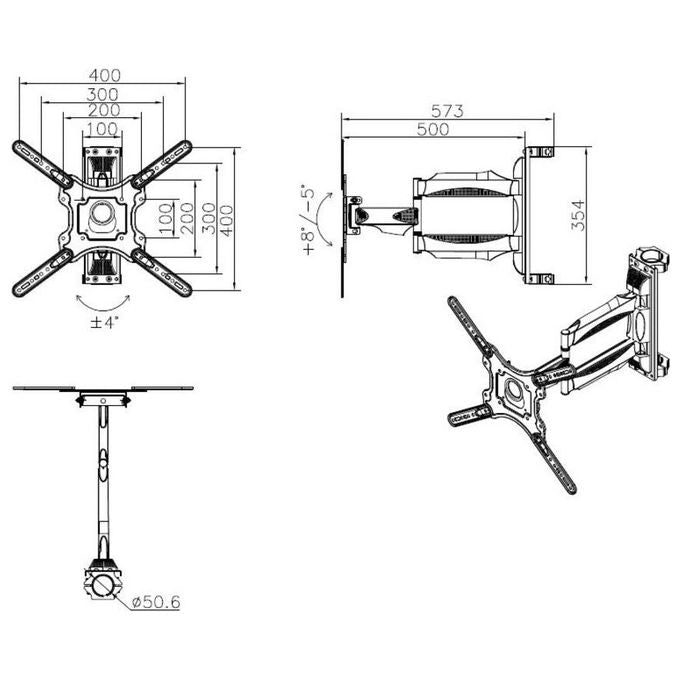 ITB MB6331 Vesa 400400 Ceiling or Floor-to-Ceiling 3-Joint Bracket