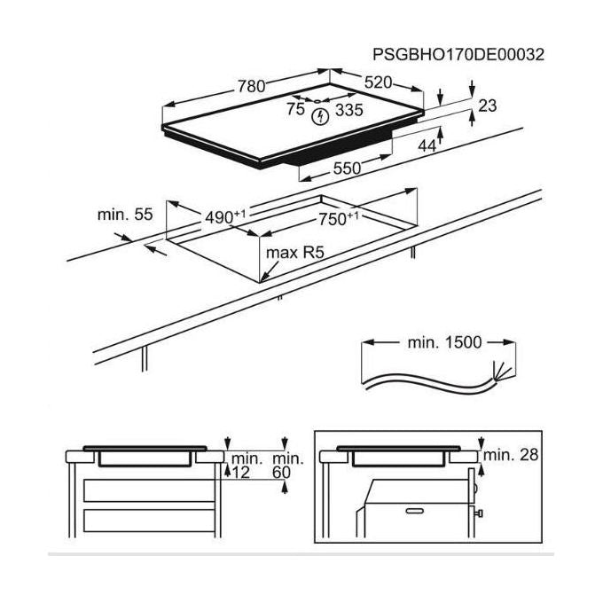 Electrolux EIV83443BW Piano Cottura a Induzione in Vetroceramica 3 Zone Infinite Hob2Hood SliderTouch Bridge 80 cm Bianco
