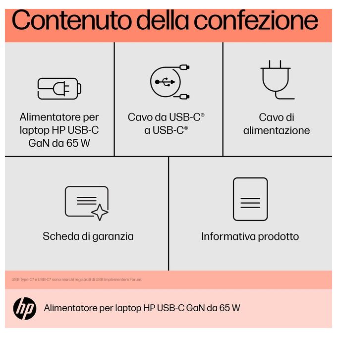HP Caricabatterie per Laptop USB-C GaN da 65 W