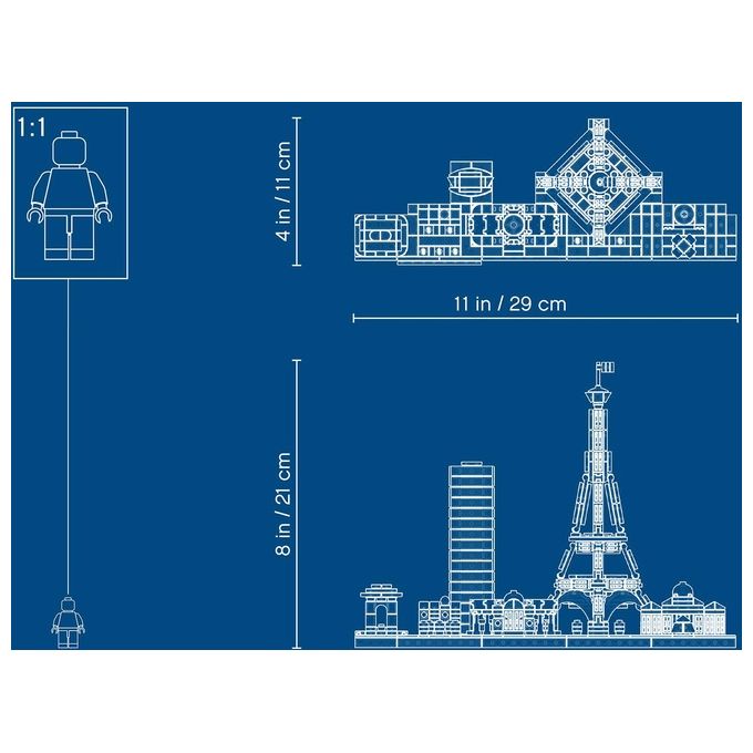 LEGO Architecture 21044 Parigi, con Torre Eiffel e Museo del Louvre, Modellismo Monumenti, Set da Collezione Skyline