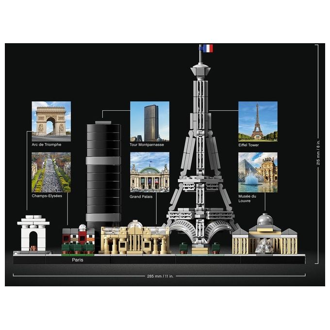 LEGO Architecture 21044 Parigi, con Torre Eiffel e Museo del Louvre, Modellismo Monumenti, Set da Collezione Skyline