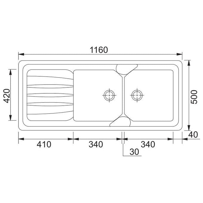 Franke CUG 621 Lavello Sintetico da Incasso Standard Serie Calypso 2 Vasche + Gocciolatoio Reversibile 116 cm Bianco 114.0502.982
