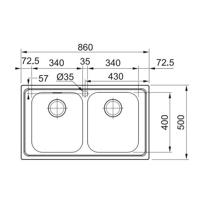 Franke 101.0358.335 RPX 620 -Lavello ad incasso a 2 vasche Dimensioni 86 x 500 Acciaio Inox