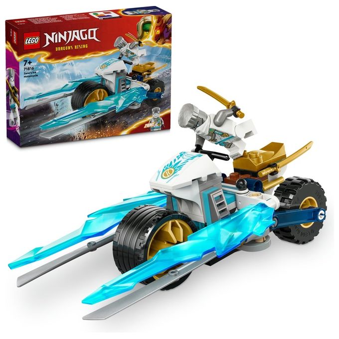 LEGO NINJAGO Moto di Ghiaccio di Zane Veicolo Giocattolo con Lame Mobili Gioco d'Azione per Bambini e Bambine 7 Anni con 1 Minifigure Ninja di Eroe Piccola Idea Regalo di Compleanno 71816