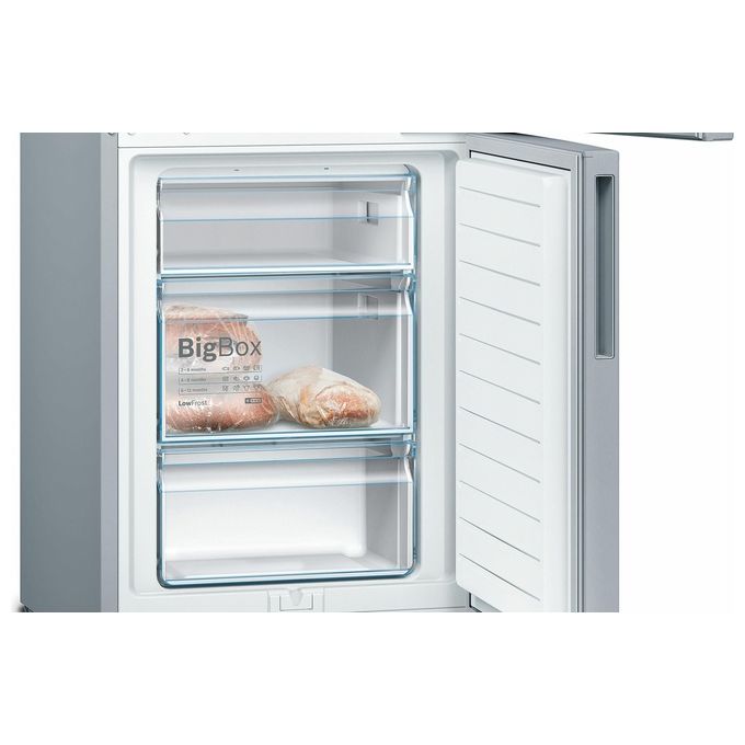 Bosch Serie 4 KGV39VLEAS Frigorifero a libera instalalzione combinato ventilato 342 Litri Classe E Congelatore Low Frost 201x60x65 Metal Look