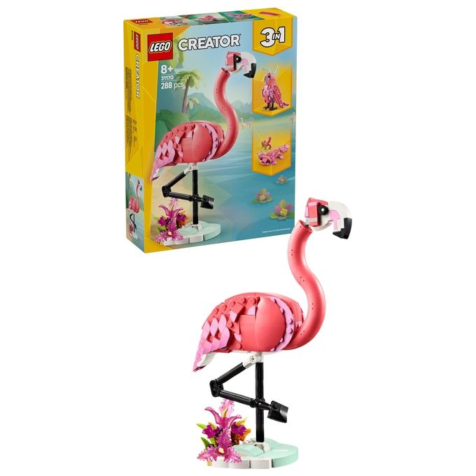 LEGO Creator 3 in 1 Animali Selvatici: Fenicottero Rosa Giocattolo - Si Trasforma in Uccello Cacatua o in Axolotl - Animali da Costruire per Bambini e Bambine da 8 Anni - Regalo di Compleanno 31170