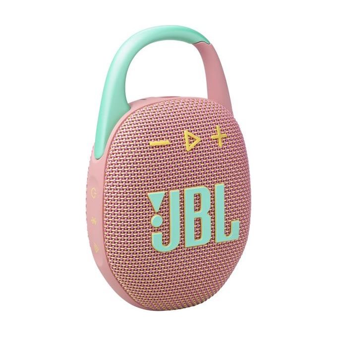 JBL Clip 5 Speaker Bluetooth Portatile Altoparlante Wireless Compatto Moschettone Integrato Waterproof e Resistente alla Polvere IP67 fino a 12 h di Autonomia App JBL Portable  Rosa