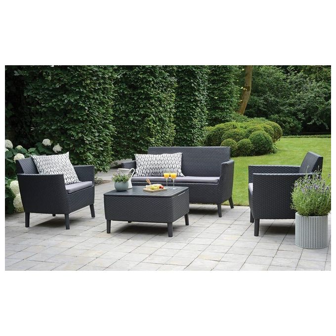 Keter Set da Giardino Salemo Lounge Composto da 2 Poltrone, Divano a 2 Posti e Tavolino, Grafite