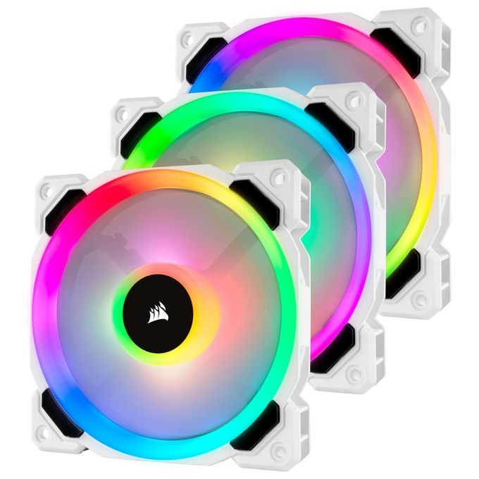 Corsair LL Series LL120 Ventola a Flusso d'Aria Elevato Dual Light Loop RGB Led 120mm PWMC onfezione Tripla con Lighting Node PRO Bianco