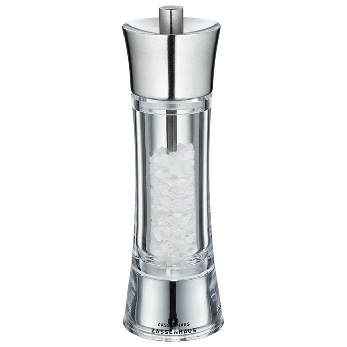 Zassenhaus 35315 Aachen Macina sale in acciaio inox e acrilico con macinino in ceramica regolabile su 6 livelli altezza 18 cm colore Acciaio