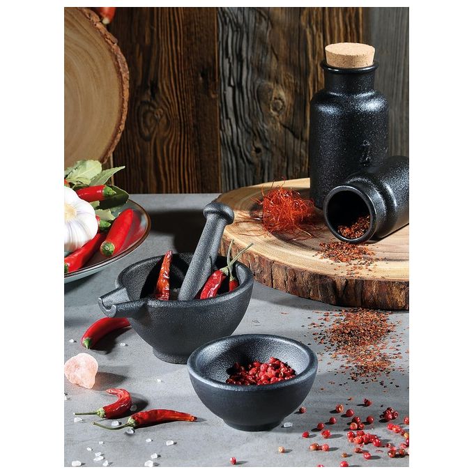 Zassenhaus M076073 Set Mortaio in Ghisa 3 Pezzi Diametro 10 cm e 8,5 cm con Ciotola e Pestello colore Nero