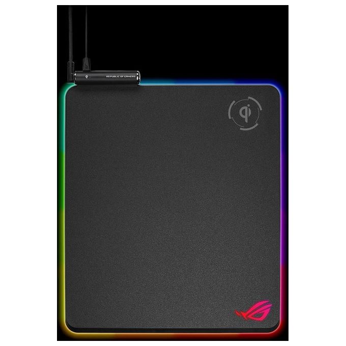 ASUS ROG Balteus Qi RGB Tappetino Mousepad Ricarica Wireless Illuminazione RGB Aura Sync a 15 Zone USB Antiscivolo