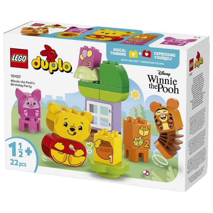 LEGO DUPLO - Disney Festa di Compleanno di Winnie the Pooh - Giocattolo Educativo con Personaggi con Doppio Volto e Casa sull'Albero Giochi Didattici per Bambini e Bambine da 18 Mesi in su - 10457