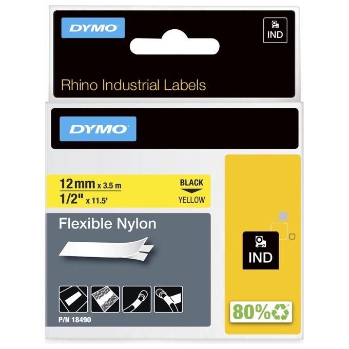 Dymo Nastro Da 12mmx3.5m Nylon Nero su Giallo