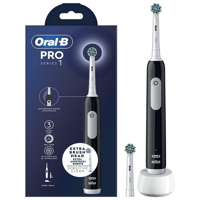 Braun Oral-B Spazzolino Elettrico Ricaricabile Series 1 Nero con 2 Testine di Ricambio
