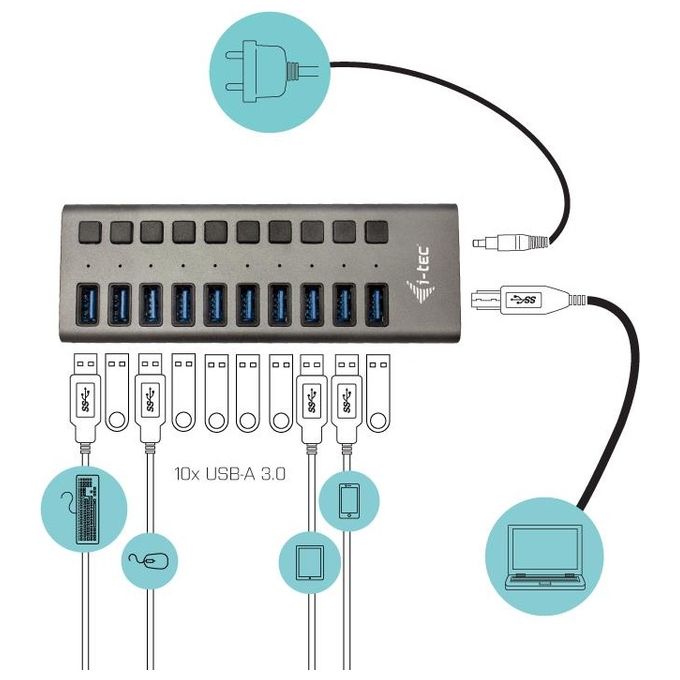 I-Tec U3CHARGEHUB10 Usb 3.0 Hub 10 Port 48W
