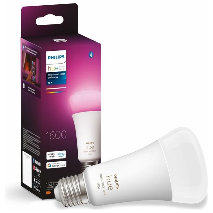 Philips 8719514288157 Hue White and Color Ambiance Lampadina Smart LED E27 A67 15W 1521lm 2000-6500K Dimmerabile Bluetooth Zigbee colore Bianco