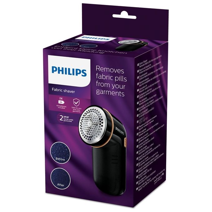 Philips GC026-80 – Levapelucchi a batterie, lama rotante ampia, funzioni: regolazione altezza, contenitore pelucchi rimovibile, spazzolina pulizia, colore nero