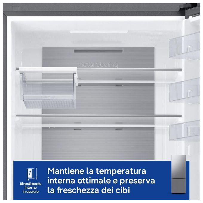 Samsung RB53DG706BS9-EF Frigorifero Combinato Wifi Largo 75cm Twin Cooling Plus Total No Frost 538 Litri Classe B Metal Inox