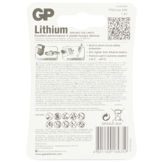 GP Battery 4 Pile al Lithium Micro 1.5V AAA