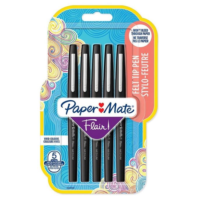 Paper Mate Flair Pennarelli M 0.7mm Nero 5 Pezzi