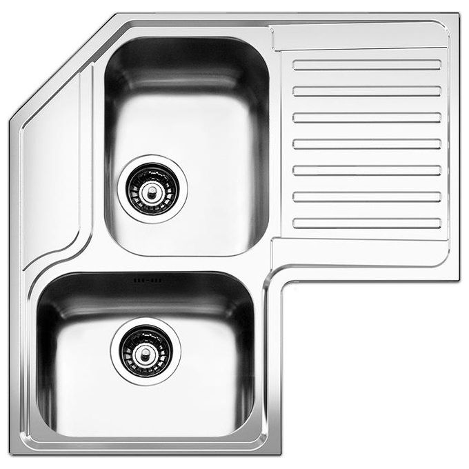 Apell ROAN2B90ILBC Serie Roma Lavello da Incasso ad Angolo 83x83cm 2 Vasche a Destra Gocciolatoio Sinistro  Acciaio Inox