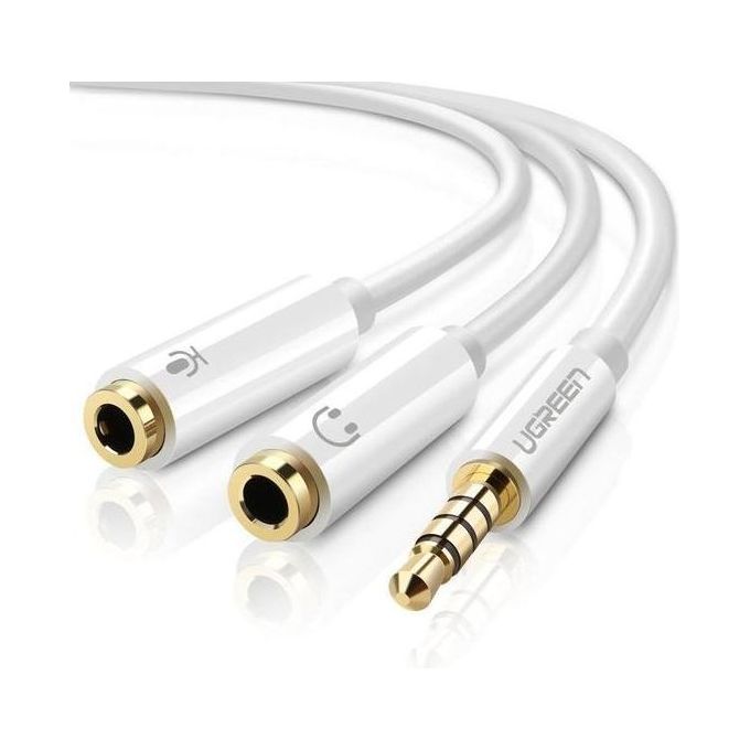 Ugreen Cavo Audio 3.5mm Maschio a 2 Femmina Case Abs Bianco