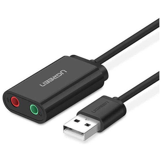 Ugreen Adattatore Usb 2.0 a 2x3.5mm Jack AUX Cuffie e Microfono Nero