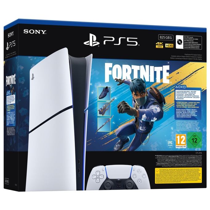 Sony PlayStation 5 Slim Digital Edition, Bundle Fortnite Flowering Chaos, 825GB, Nero-Bianco
