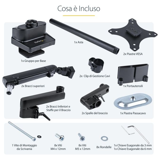 StarTech.com Supporto Doppio Monitor per Scrivania Braccio per 2 Monitor VESA fino a 32'' 8Kg