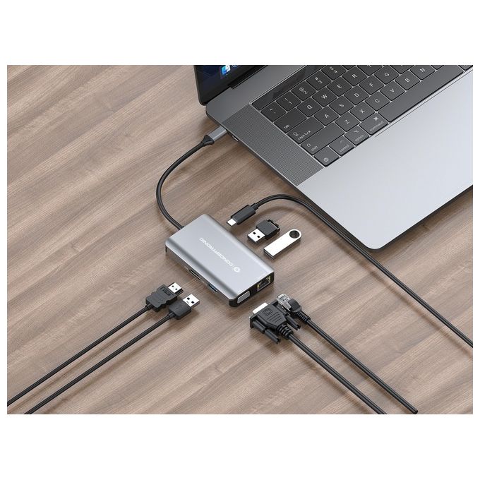 Conceptronic DONN21G Replicatore di Porte e Docking Station per Laptop Cablato USB 3.2 Gen 1 Type-C Grigio