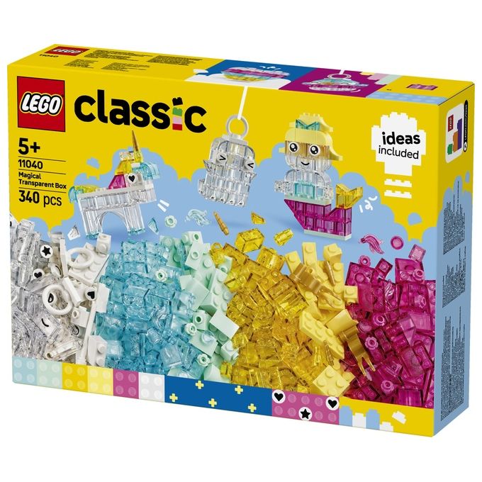 LEGO Classic Scatola Magica Trasparente - Mattoncini Colorati e Clip Portachiavi - Crea Unicorni Giocattolo Draghi Uccelli e altre Figure Kit Arti e Mestieri per Bambine e Bambini da 5 Anni - 11040