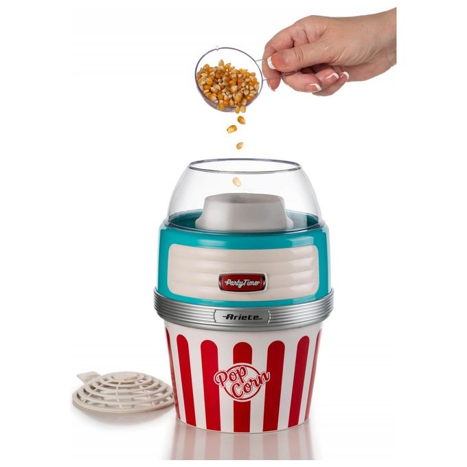 Ariete Pop Corn XL Party Time Macchina per Pop Corn con Ciotola Estraibile 1100W 60gr di mais in 2 minuti Azzurro