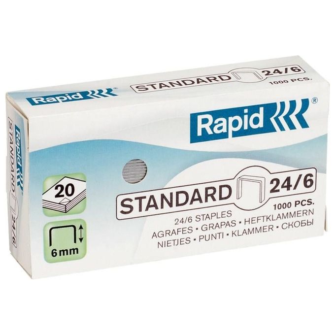 Rapid Punti Blue 24 6 Mm Zincati 1m 2-20 Fogli I Maggiormente Utilizzati Per Le Cucitrici Da Scrivania (box 1000 Pz)